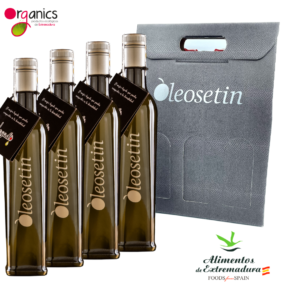 caja regalo 4 ud aceite de oliva virgen extra oleosetin manzanilla cacereña regalos singulares pequeña producción familiar